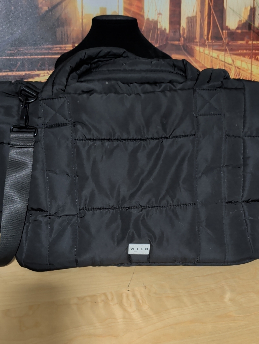 Wilo Black Quilted Tote Bag - Padded Shoulder Strap